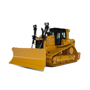 Tractor de cadenas Caterpillar D6T XL de color amarillo con hoja niveladora frontal en un terreno de construcción.