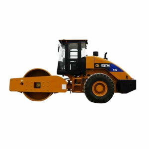 Rodillo compactador Caterpillar SEM522 amarillo para trabajos de construcción.